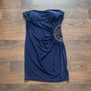 Papaya Strapless Beaded Cut Out Bodycon Mini Dress Navy Large